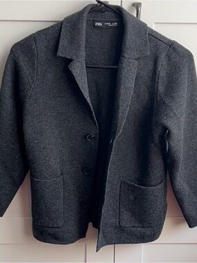 Zara Dark Charcoal Gray Felted Cardigan Sweater with buttons